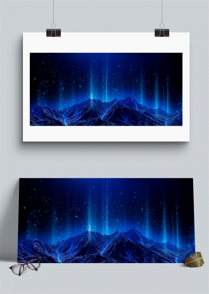 极光雪山梦幻夜景艺术插画背景图片