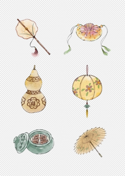 手绘扇子香囊葫芦灯笼茶壶伞古典雅致非遗元素集