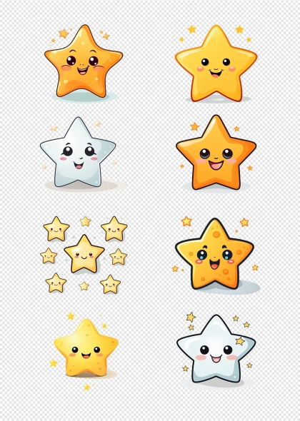 卡通可爱星星笑脸表情PNG图案