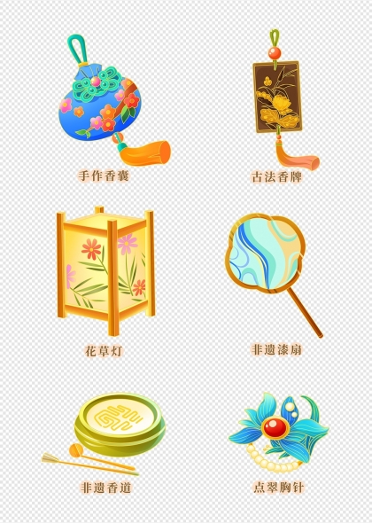 手作香囊古法香牌花草灯笼非遗漆扇点翠胸针非遗元素