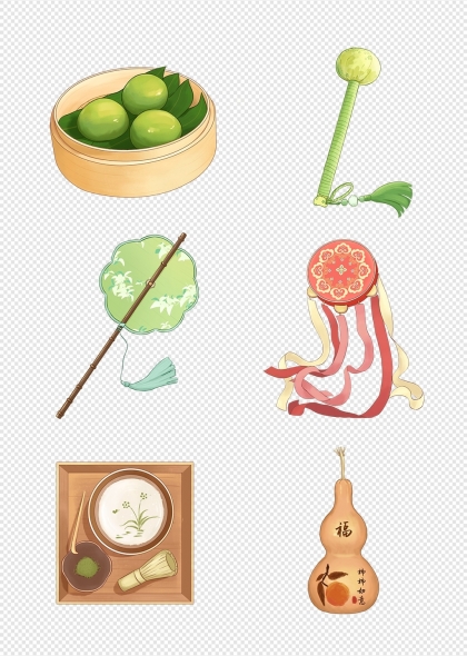 端午节青团团扇葫芦福字非遗插画元素