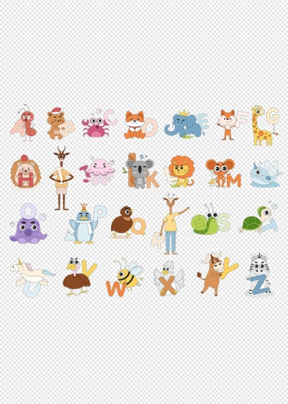 动物字母创意插画儿童教育卡通图标