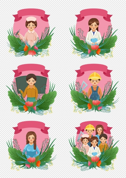 护士医生工程师职业女性形象插画