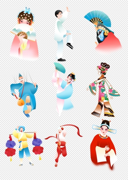 非遗文化传统戏曲人物手绘插画元素合集