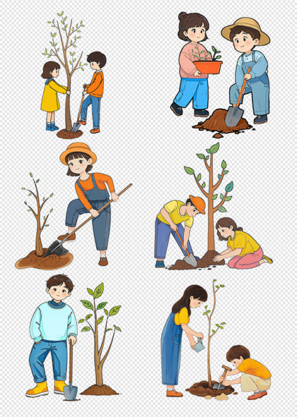 植树节种树卡通插画元素