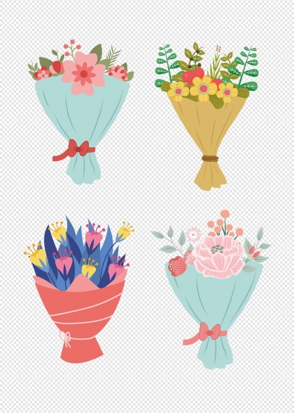 彩色花束插画浪漫节日装饰元素