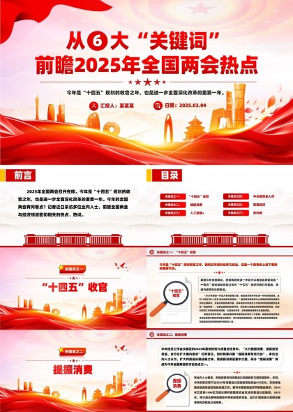 2025年全国两会热点前瞻六大关键词PPT模板