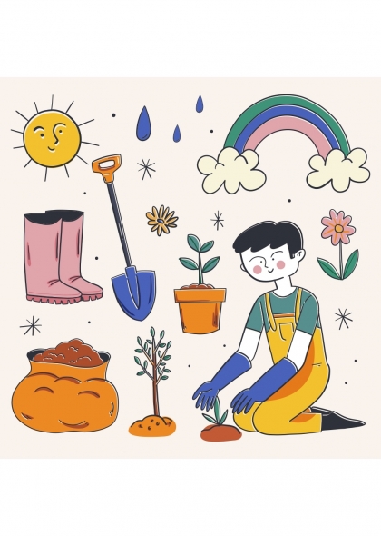 儿童园艺彩虹太阳雨靴花盆植物种植元素