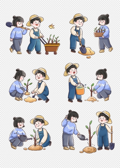 儿童植树活动植树节环保教育免抠元素