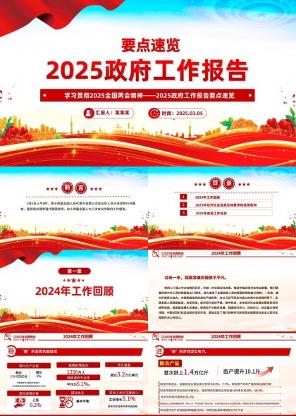 2025政府工作报告要点速览两会精神解读PPT模板