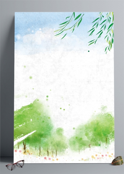 春日柳树下的清新自然插画背景