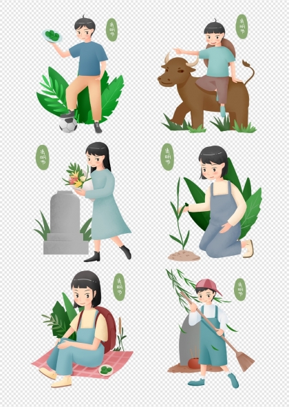 清明节青团牧童扫墓插画元素