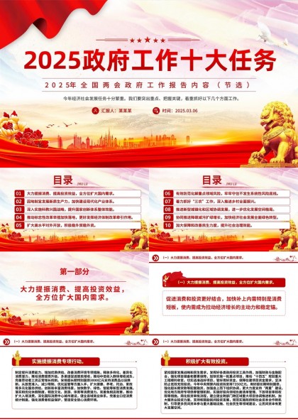 2025政府工作报告十大任务解读与分析PPT模板