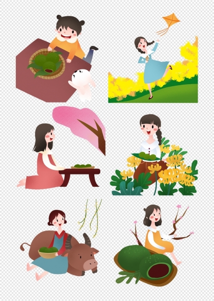 清明节青团风筝牧童插画元素
