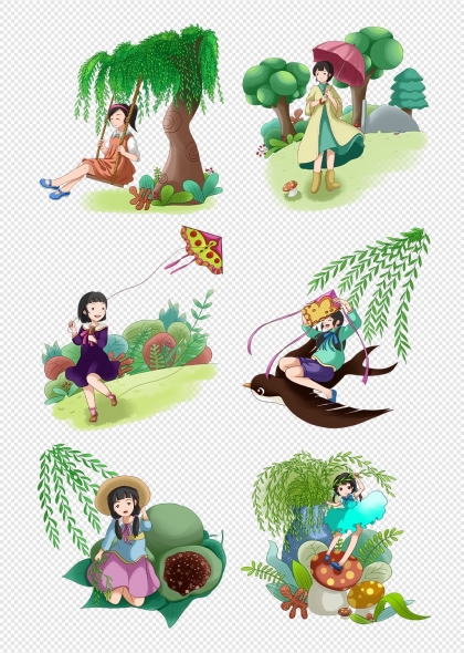 清明节柳树风筝青团插画元素