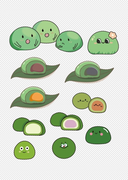 清明节卡通青团表情包元素插画