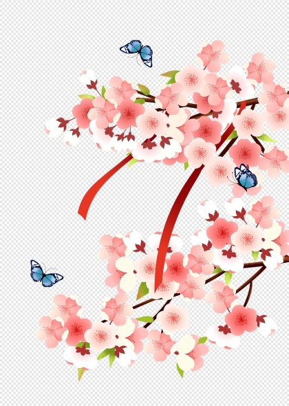 樱花蝴蝶红丝带春季浪漫元素