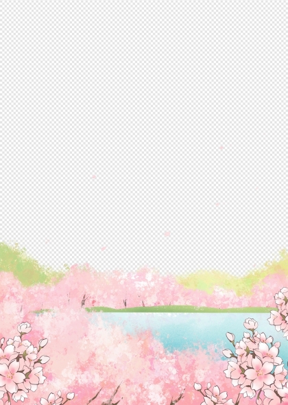 樱花湖畔春日美景免抠元素