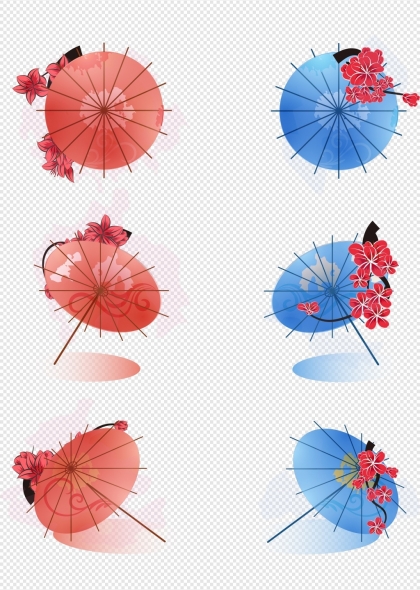 油纸伞樱花组合古典文化装饰元素