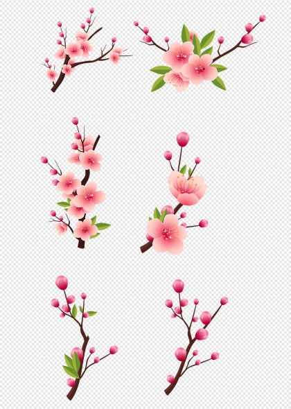 桃花枝条与花蕾春季装饰元素