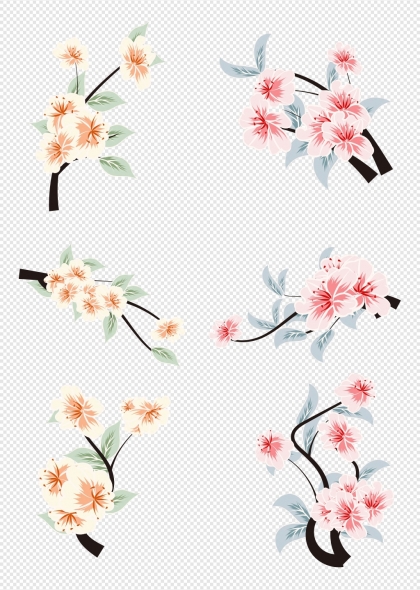 春季清明杏花手绘插图元素