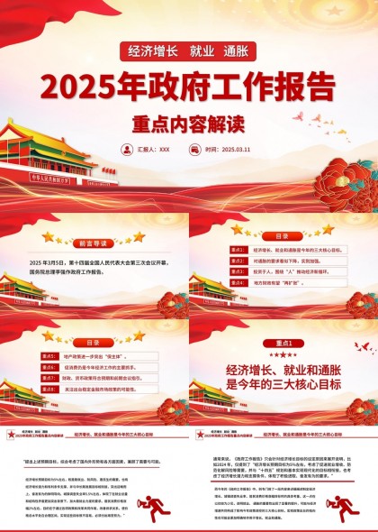 2025年政府工作報(bào)告重點(diǎn)解讀經(jīng)濟(jì)增長就業(yè)PPT模板