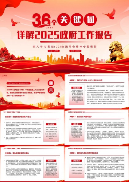 2025政府工作報(bào)告36個(gè)關(guān)鍵詞詳解兩會(huì)精神PPT模板