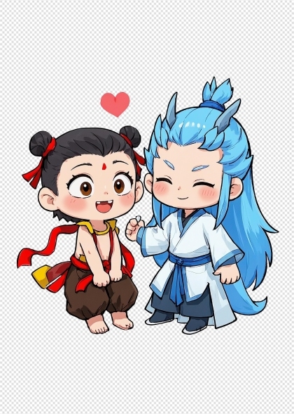 动画角色哪吒敖丙友情插画PNG图片