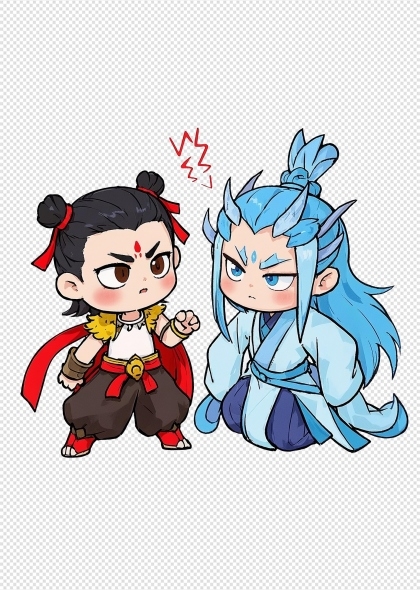 手绘哪吒敖丙对抗插画卡通可爱插画