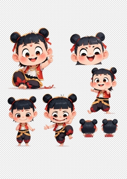 哪吒卡通可爱表情包头像形象PNG套图