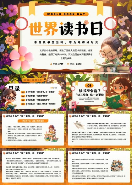 世界读书日主题讲座内容分享PPT模板