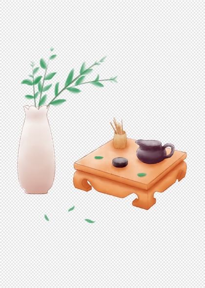 茶壶花瓶与棋盘茶文化免抠元素