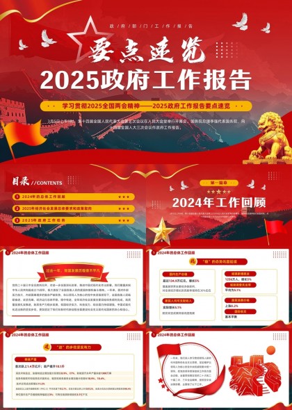 2025政府工作報(bào)告要點(diǎn)速覽PPT模板
