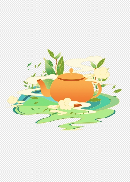 茶壶茶叶与云雾中国茶文化元素