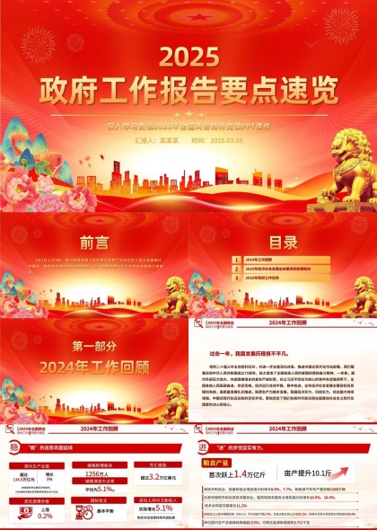 2025政府工作報(bào)告要點(diǎn)速覽PPT模板