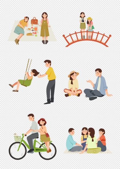 亲子互动户外活动家庭休闲时光免抠元素