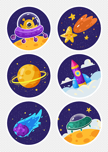 宇宙飞船火箭星球太空元素插画合集