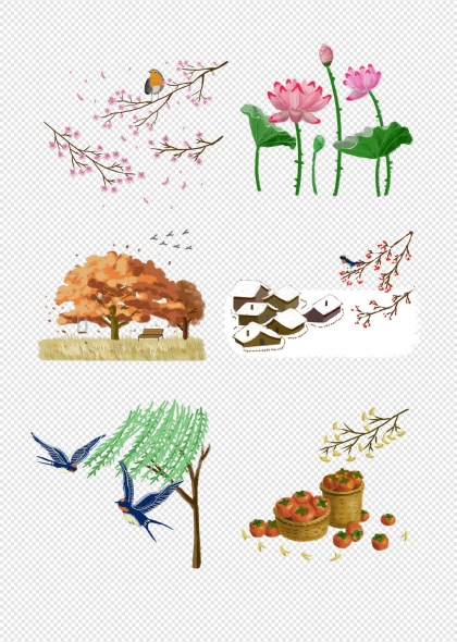 四季風景與鄉(xiāng)村生活元素集合