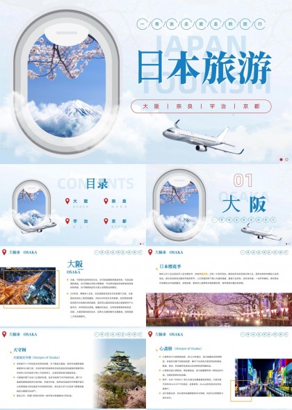 日本旅游大阪奈良宇治京都景点介绍PPT模板