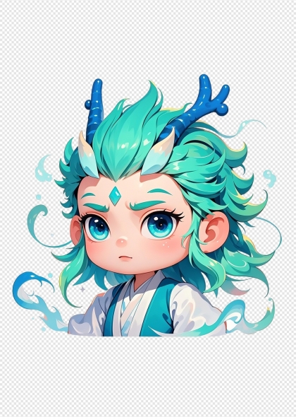敖丙卡通头像蓝色发丝梦幻元素插画