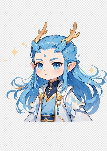 敖丙蓝色长发卡通形象插画