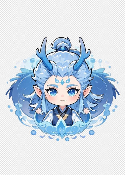 敖丙卡通形象藍(lán)色水元素插畫