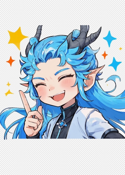 敖丙卡通形象可愛藍(lán)色頭發(fā)星星點(diǎn)綴