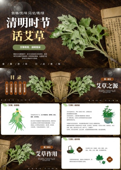 清明时节话艾草文化历史与美食PPT模板