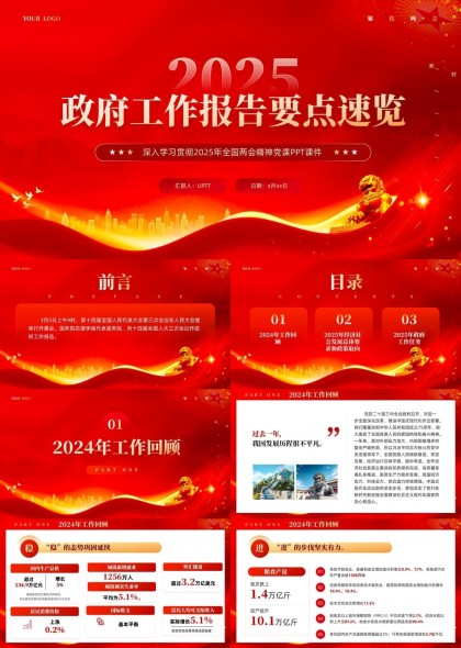 2025政府工作報(bào)告要點(diǎn)速覽大氣PPT模板