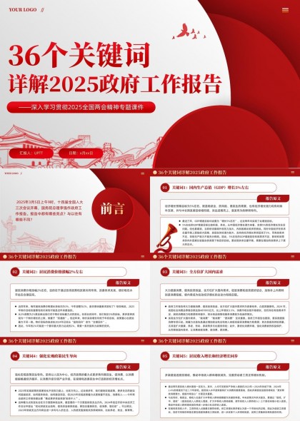 2025政府工作報(bào)告36個(gè)關(guān)鍵詞詳解兩會(huì)PPT模板