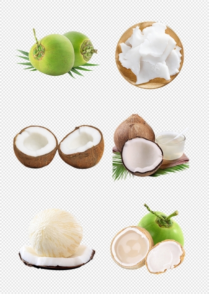 椰子椰肉椰汁热带水果美食元素