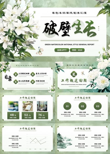 绿色水墨风工作总结汇报PPT模板
