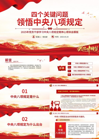 中央八项规定精神学习心得体会2025年党员干部培训PPT模板