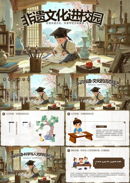 非遗文化进校园传承中华文明基因PPT模板